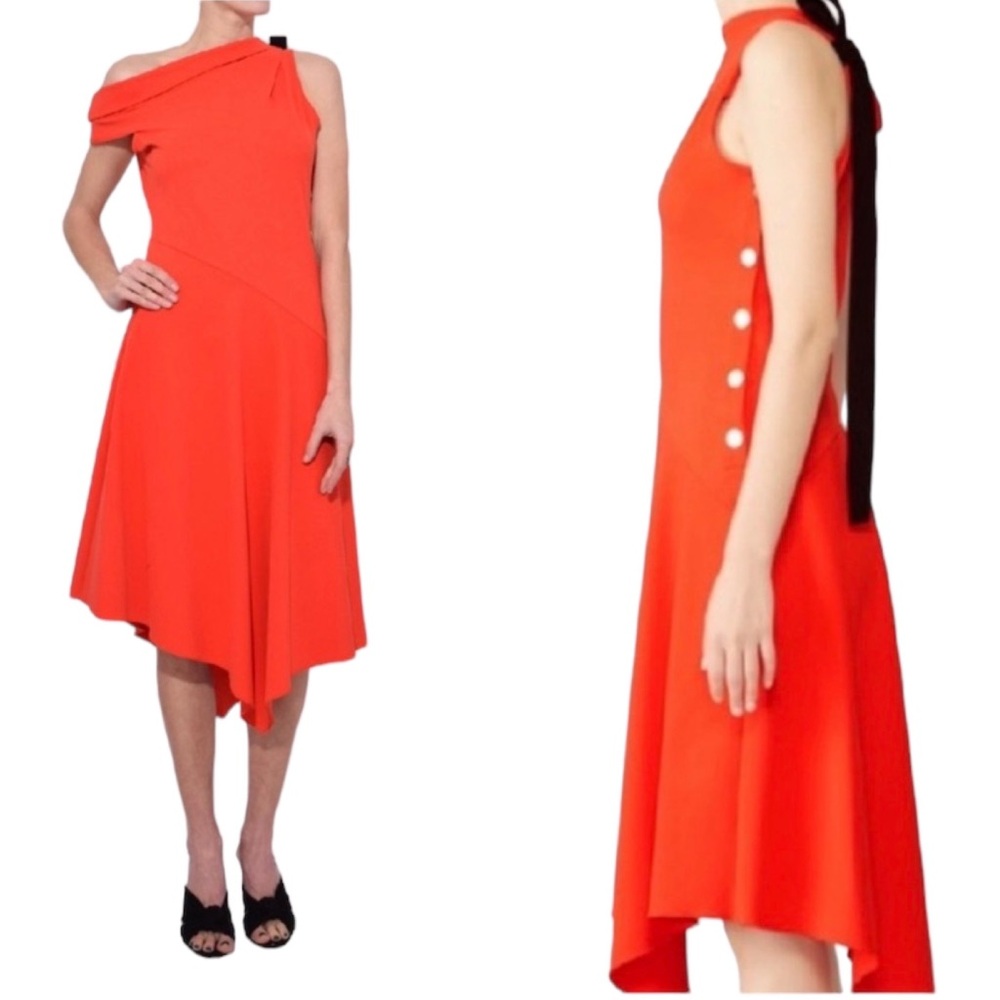 10 Crosby Derek Lam Poppy Off the Shoulder Asymmetric Handkerchief Hem Dress